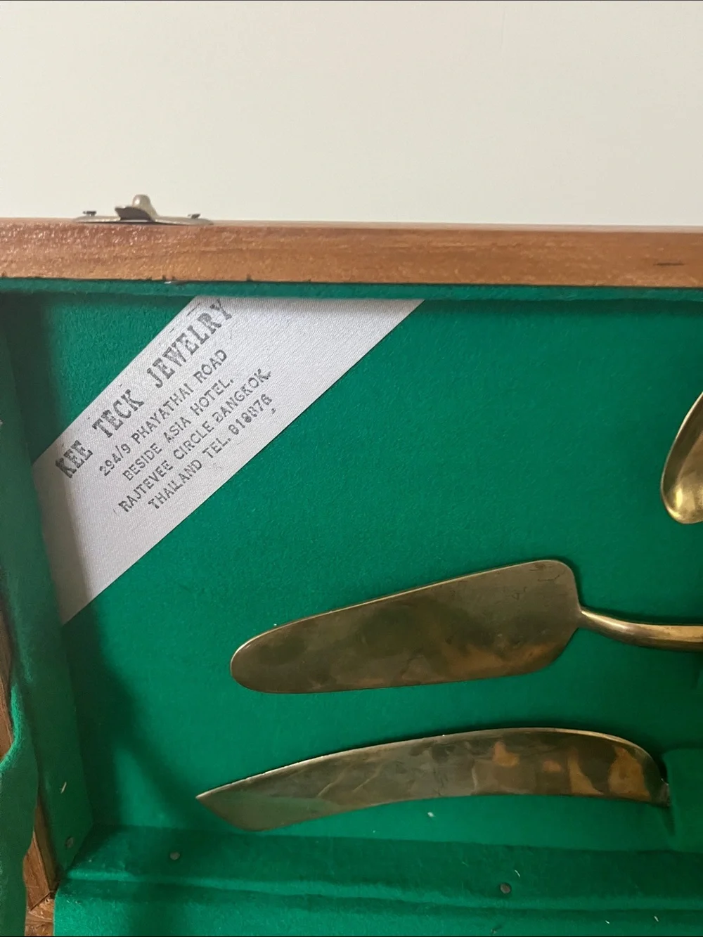 Vintage Kee Teck Jewelry Brass Flatware Set 29 Pieces in box, Thailand